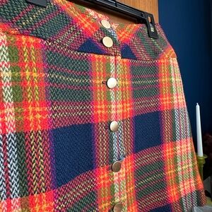 Vintage 1960s Wool Plaid Mini Skirt with Good Buttons
